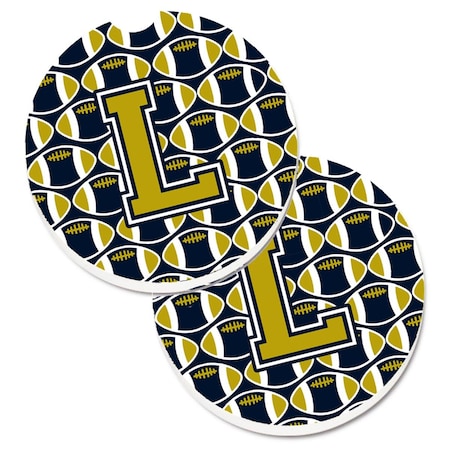 Carolines Treasures Letter L Football Blue and Gold Set of 2 Cup Holder Car Coaster CJ1074-LCARC